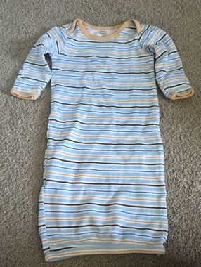 Luvable Friends Blue, Tan and White Striped Baby Gown